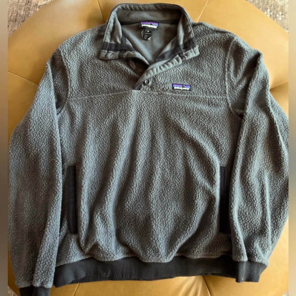 Patagonia Shearling Button Pullover Fleece Men M Gray